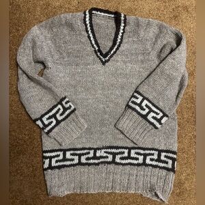 Unisex vintage Greek key pattern wool sweater